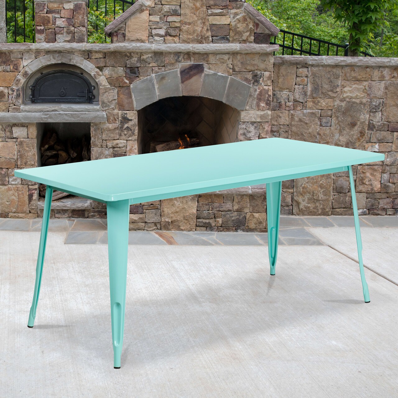 Emma and Oliver Commercial 31.5" x 63" Rectangular Colorful Metal Indoor-Outdoor Dining Table